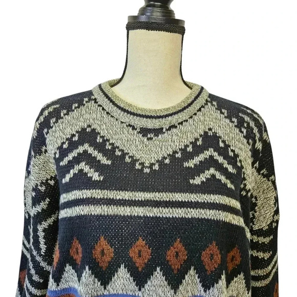 Vintage Oversized Winter Snowflake Grandpa Holiday Neutral Knit Crewneck Sweater - Picture 2 of 7